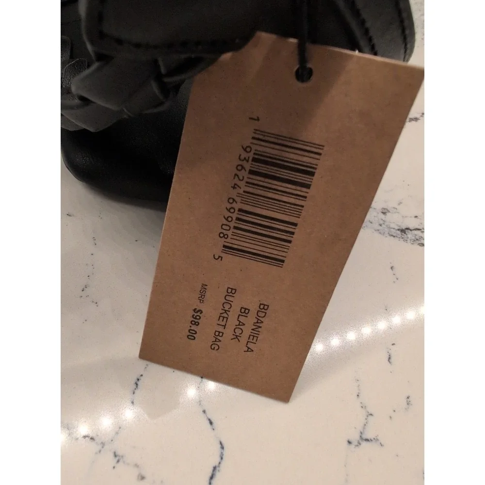 STEVE MADDEN BDaniela faux-leather black bucket‎ bag NWT
